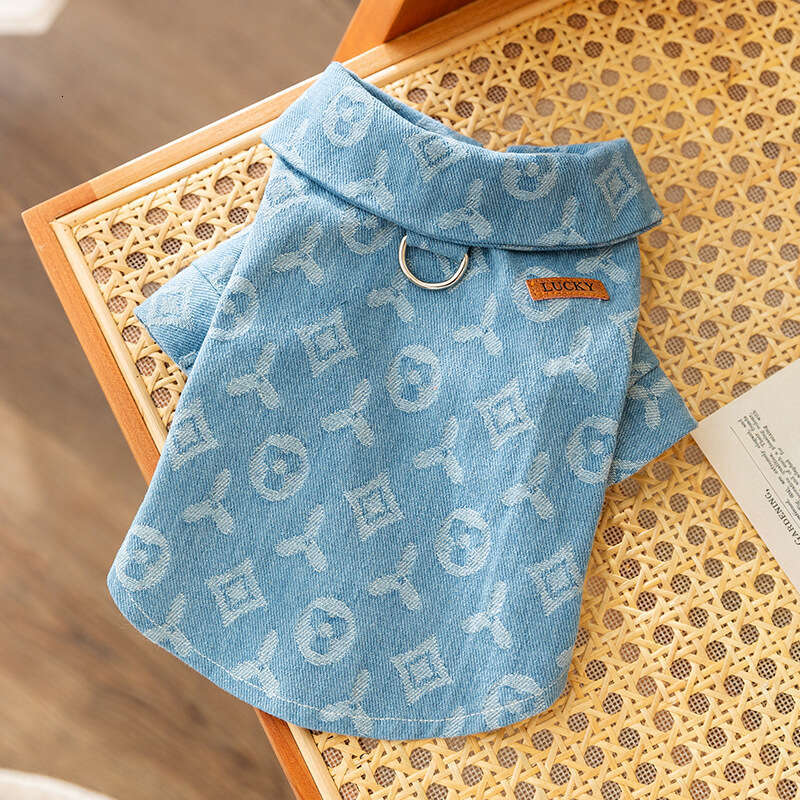 Lanjia- Autumn Winter Dog Fashion Trendy Cool Jacquard Leash Denim Two-Legged Clothes For Small Medium Dogs And Cats Pet Clothing E4d5e
