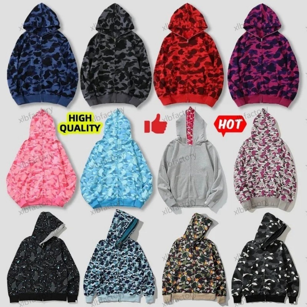 2025 Designer Hoodie Mens Full Zip Up Shark Hoodies for Woman Camouflage Jackets Camouflage Pattern Hoodie Sweatshirts For Male Colors Women Clothing Daily Outfit