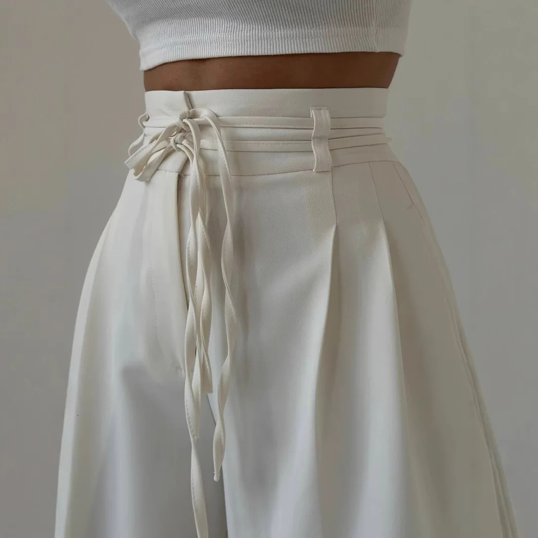 Womens Fashionable and Casual High Waisted Lace Up Slim Straight Leg Pants 2025 Style 250825