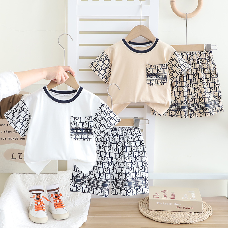 2025 New Arrival Kids' Short Sleeve Outfit Cross-Border Summer Children's Clothing Boys Girls T-Shirt & Shorts Set free shipping