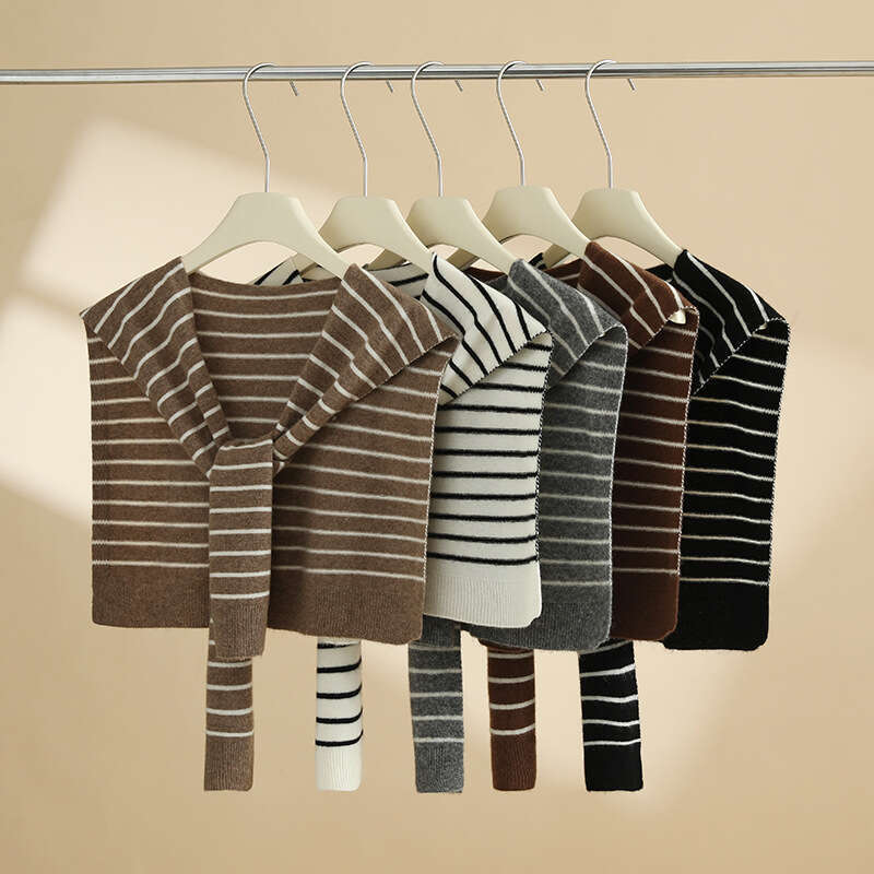 casquette beanie cap Autumn Winter Knitted Cashmere Scarf Thin Neck Warmer Fake Collar Striped Shirt Shawl