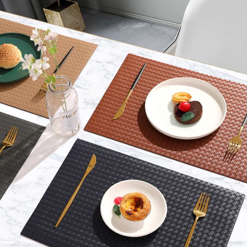 Lanjia- 2023 New Woven Pattern Leather Placemat Hotel Home Table Oil-Proof Non-Slip Heat Insulation Bowl Mat E8cf8