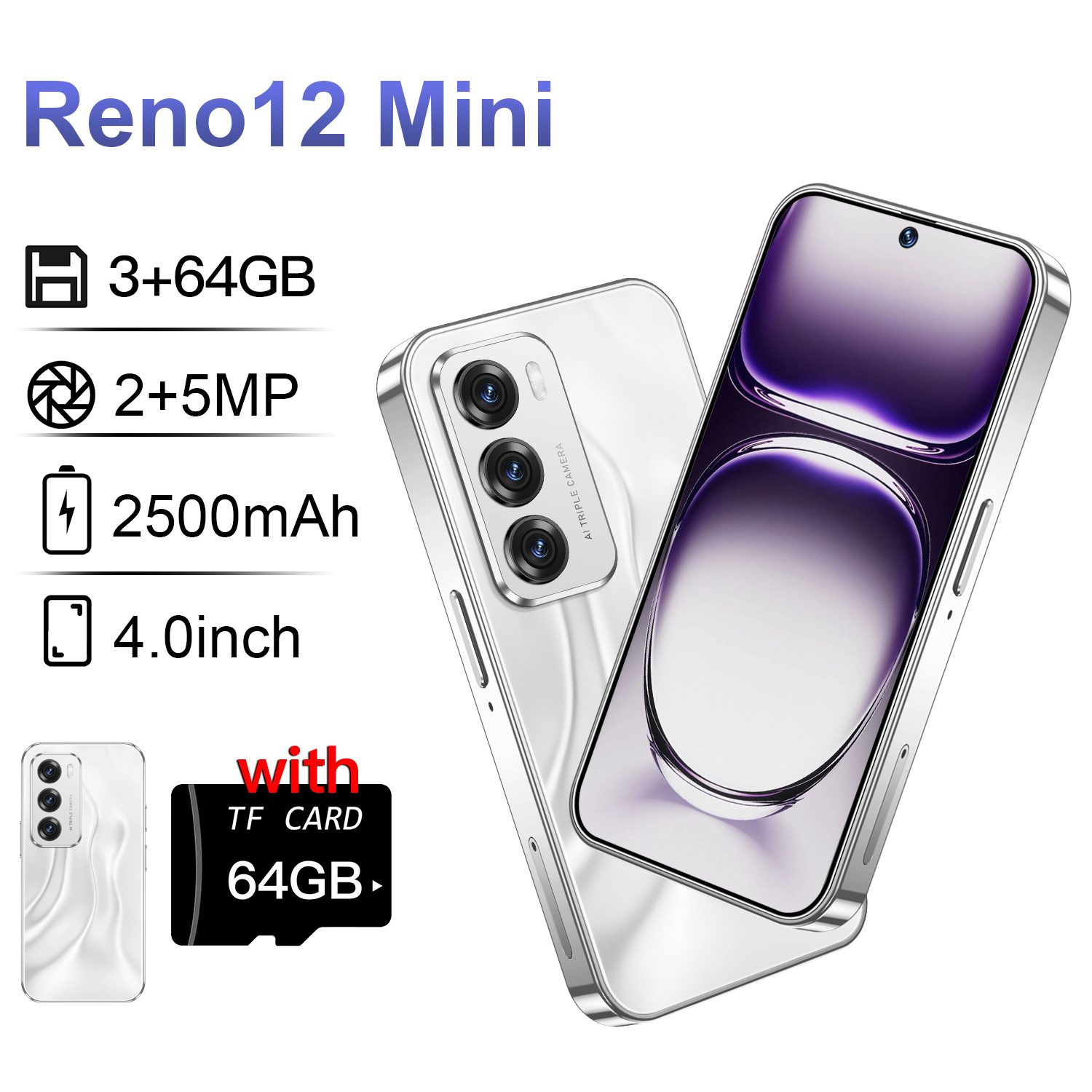 Mini smartphone, 3G déverrouillé de 4,0 pouces, reconnaissance faciale à double carte, déverrouillage d'empreintes digitales, téléphone de poche