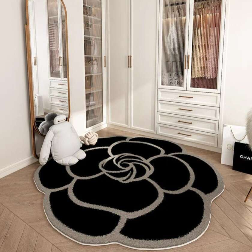 Lanjia- Luxury High-End Camellia Irregular Round Living Carpet Bedroom Bedside Rug Cloakroom Study Room Swivel Chair Mat 28F89