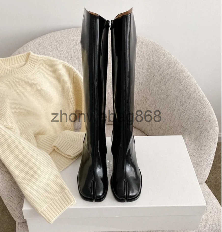 Tabi new split toe boot long tube boots womens leather thick heels high heels knight boots pig hooves horse hooves designers ftory shoes J250822