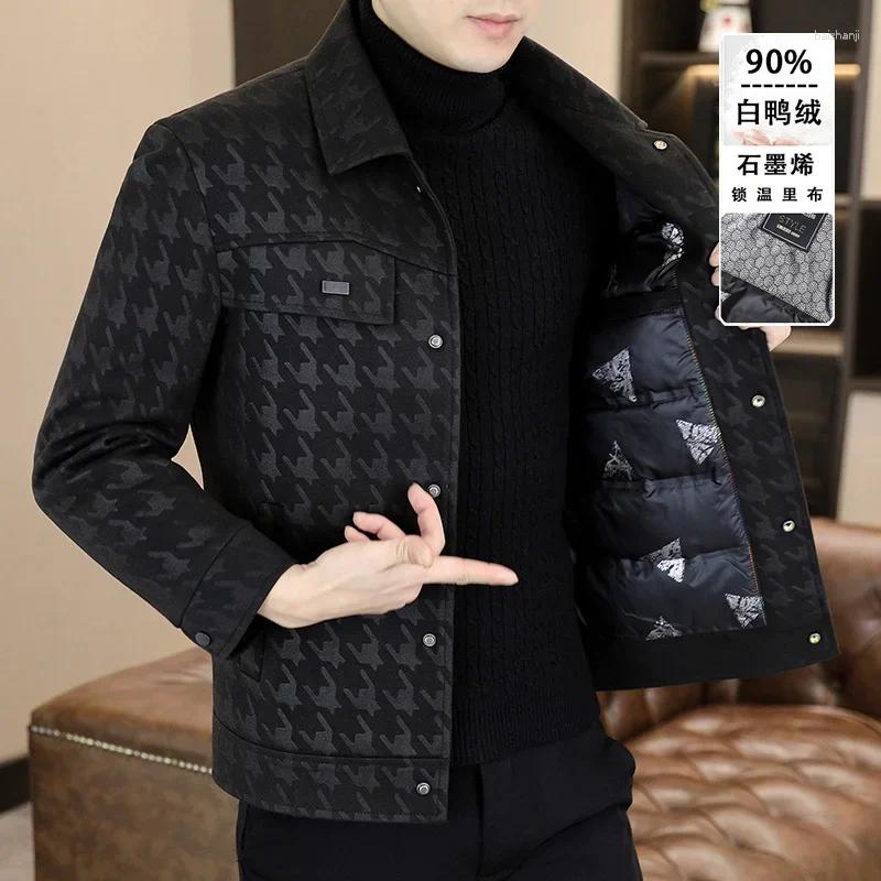 Men's Wool 2025 Lapel Casual Woolen Coat Winter Warm Down Jacket Cold 90% White Duck Plaid Overcoat Men Clothing