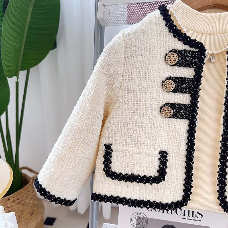 2025s New Girls' Spring Autumn Outfit Set Fashionable French Style Elegant Jacket & Pants Two Piece