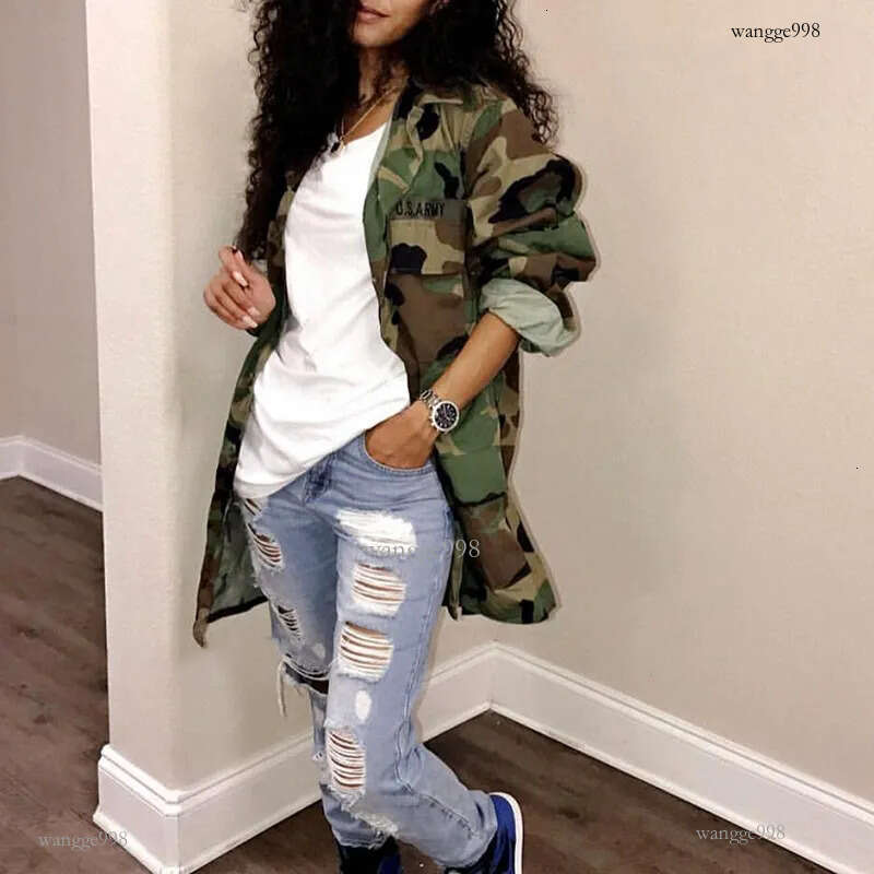 Women Long Coat Oversized Casual Mini Dress Military Ladies Jacket Cotton Plus Size Club Coat Party Army Green Sexy Camouflage T191018