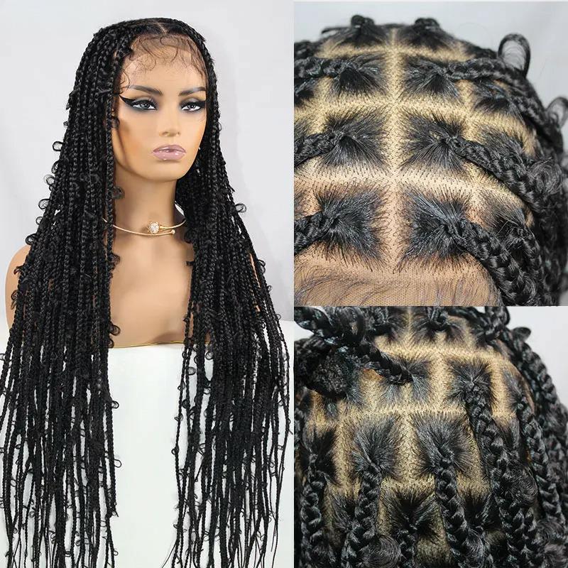 Lace Front Knotless Braided Wigs for Women Box Braid Wig with Baby Hair Synthetic Braided Lace Front Wigs for Women 36 inches 13X4 Lace Frontal Black 