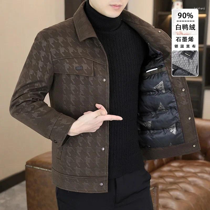 Men's Wool 2025 Lapel Casual Woolen Coat Winter Warm Down Jacket Cold 90% White Duck Plaid Overcoat Men Clothing