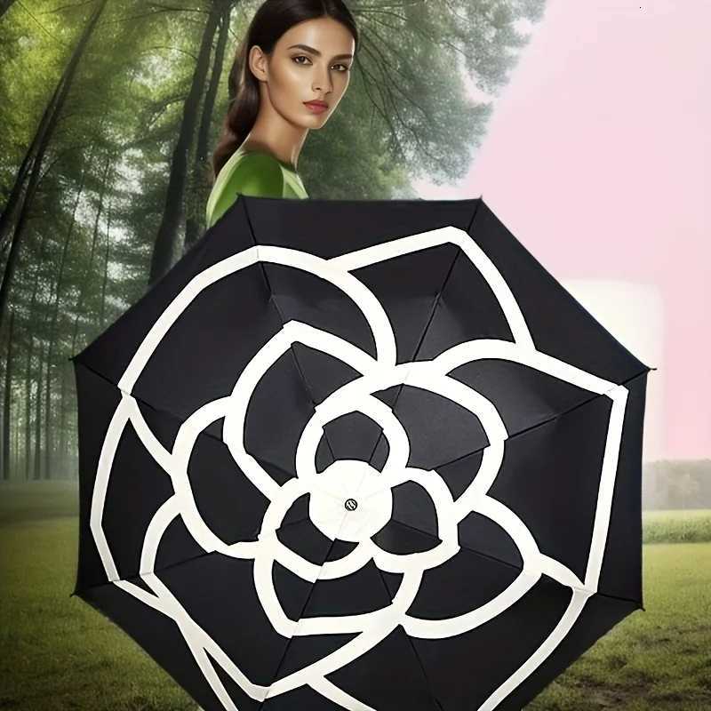 Designer 1pcs Fashion Camellia Pattern UV Protection Sun Shade 8-Bone Manual Open Umbrella for Outdoor Travel Umbrellas Z250825