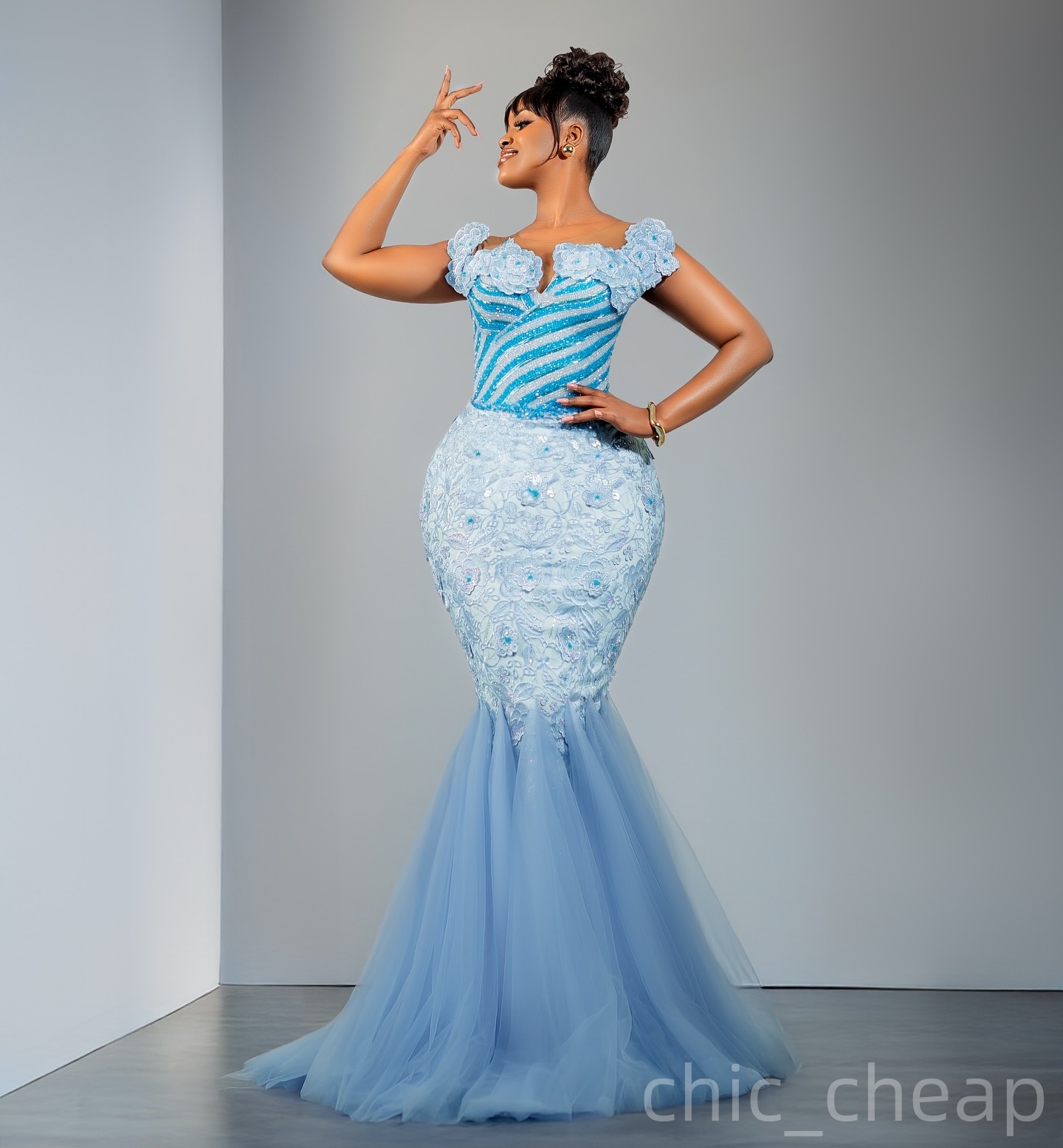 Light Sky Blue Mermaid Prom Dresses 2025 Lace Beaded Vintage Evening Formal Party Second Birthday Engagement Gowns Plus Size Dress For Special Occasio