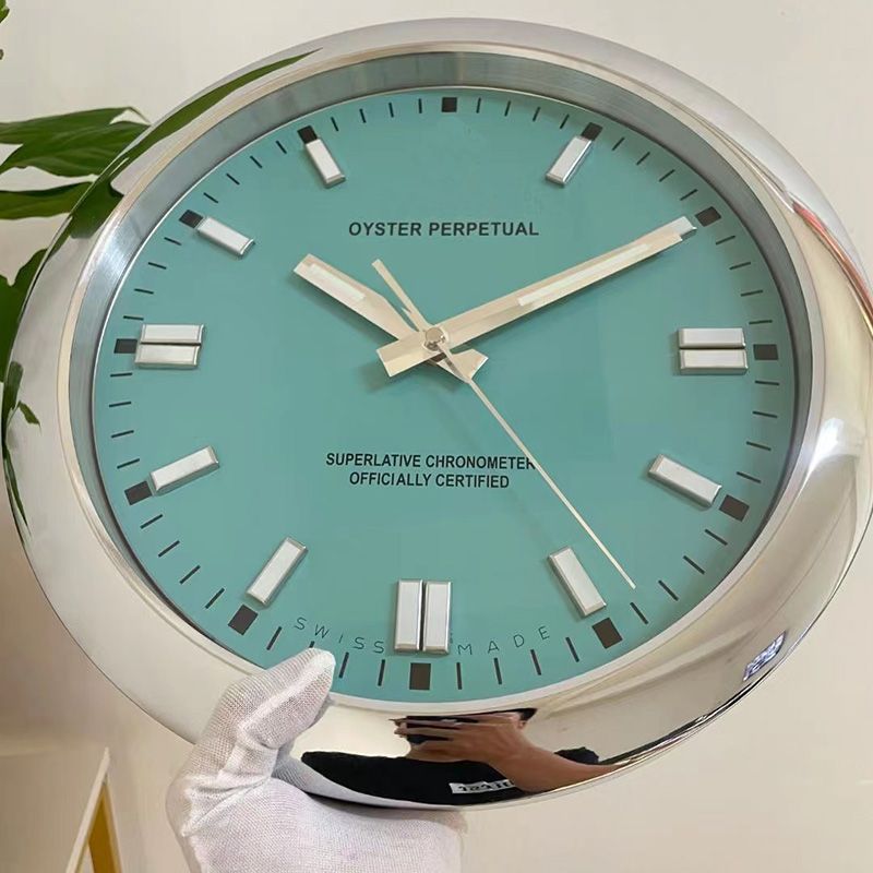 Green Wall Clock Modern Metal Wall Watch for Home Office Decor Large Tif Blue Accent Silent Movement W250924