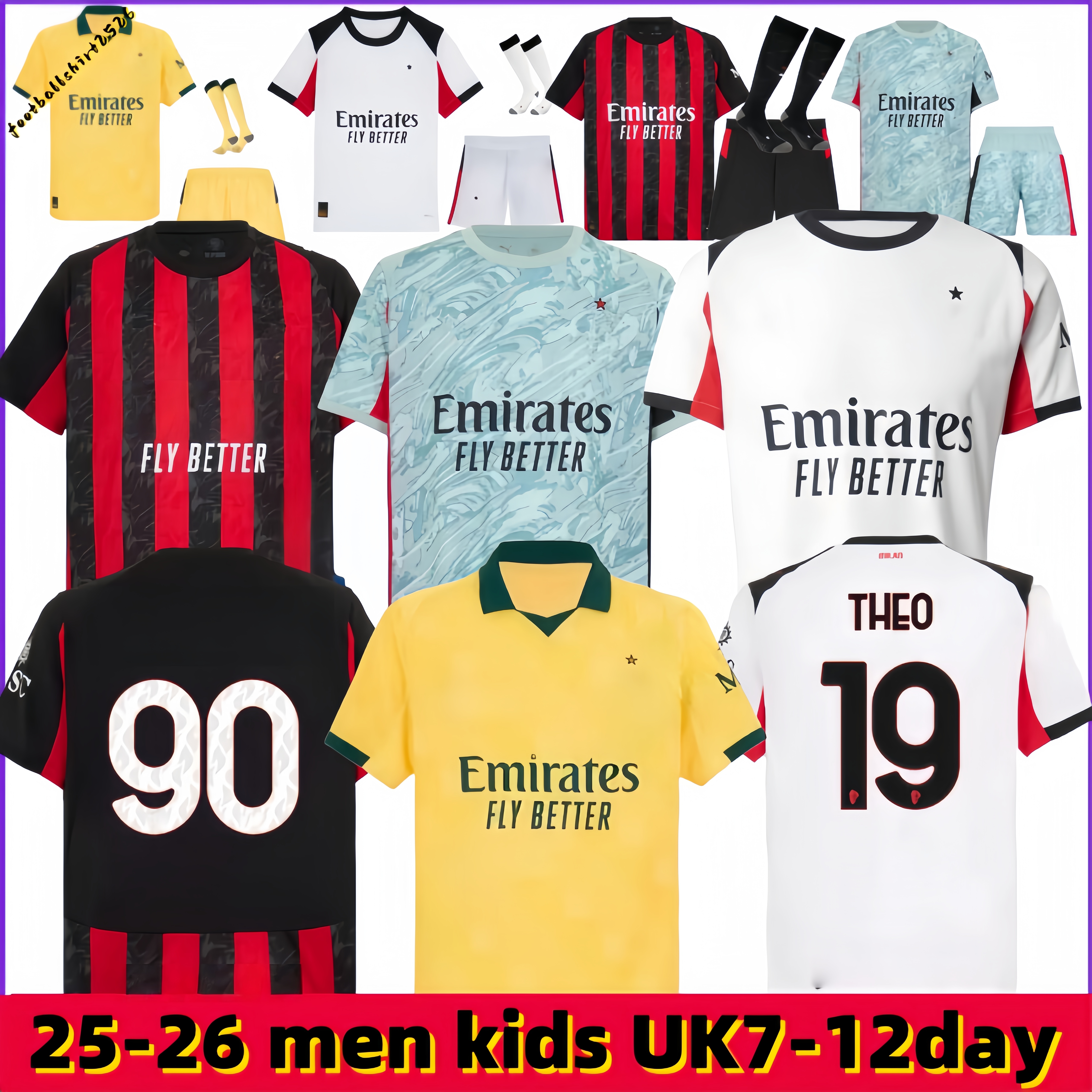 25 26 acmilan Soccer Jerseys 2025 2026 Home Away Third THEO PULISIC ROMAGNOLI RAFA LEAO JOAO FELIX GIMENEZ Fan Player Mens Kids Football shirts uniform2