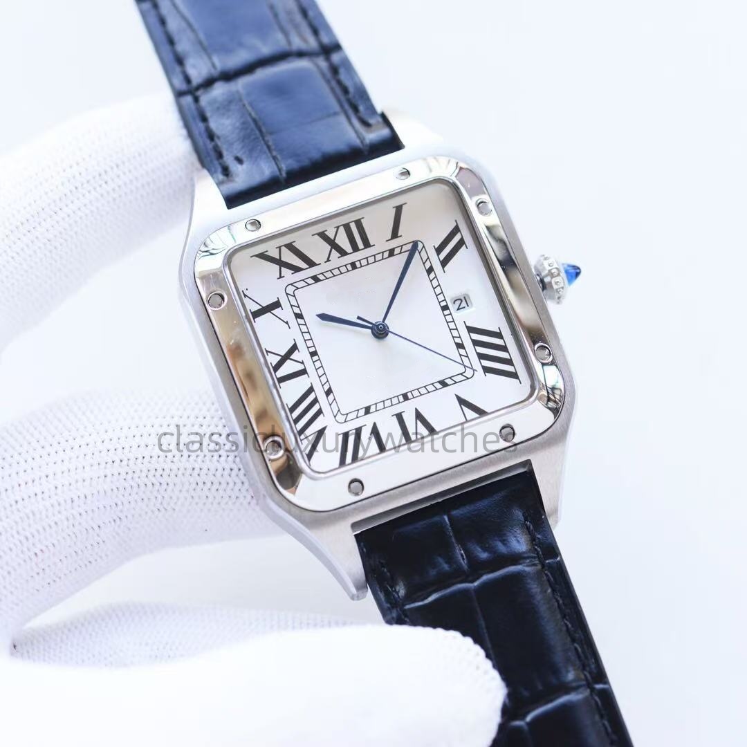 Classic designer's fashionable square ladies' watch - stainless steel sapphire water-resistant couple's watch, 32mm and 28mm. Leather strap.The best gift