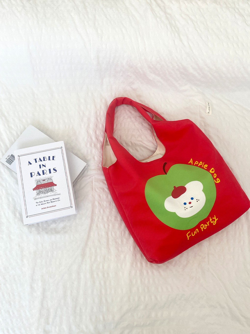 Ins cute painted vest bag, plush fabric shoulder bag canvas bag women's bag Z250224