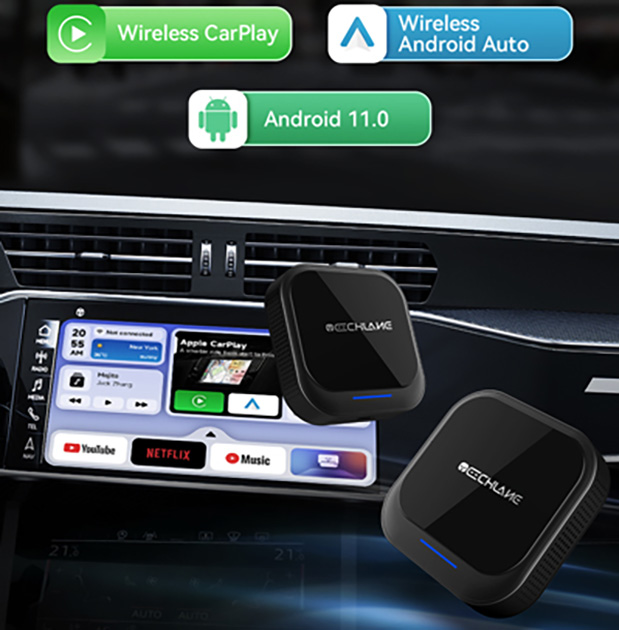 Wireless CarPlay & Android Auto Car Adapter - Android 11, 2G + 16G, Bluetooth & WiFi Enabled R603