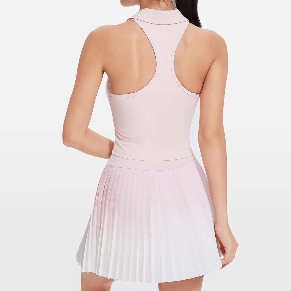 Women's Tennis Outfit Set Polo Collar Summer Front Zipper Integrated Fixed Cup Badminton Sports Skirt 51