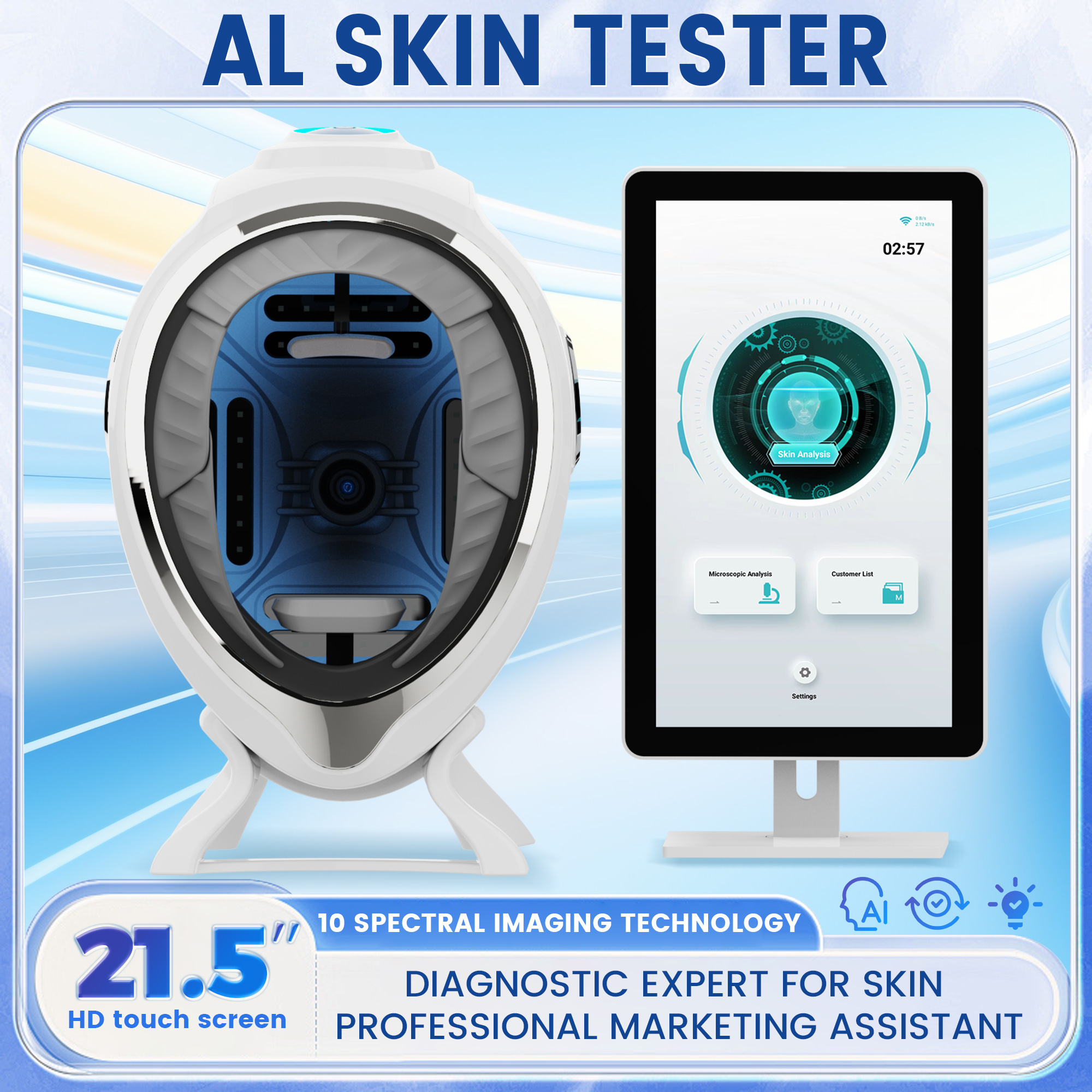 3D AI Facial Skin Analyzer Detection Skin Problem Diagnosis 8 Spectrum Professional Analysis Beauty Salon Equipment