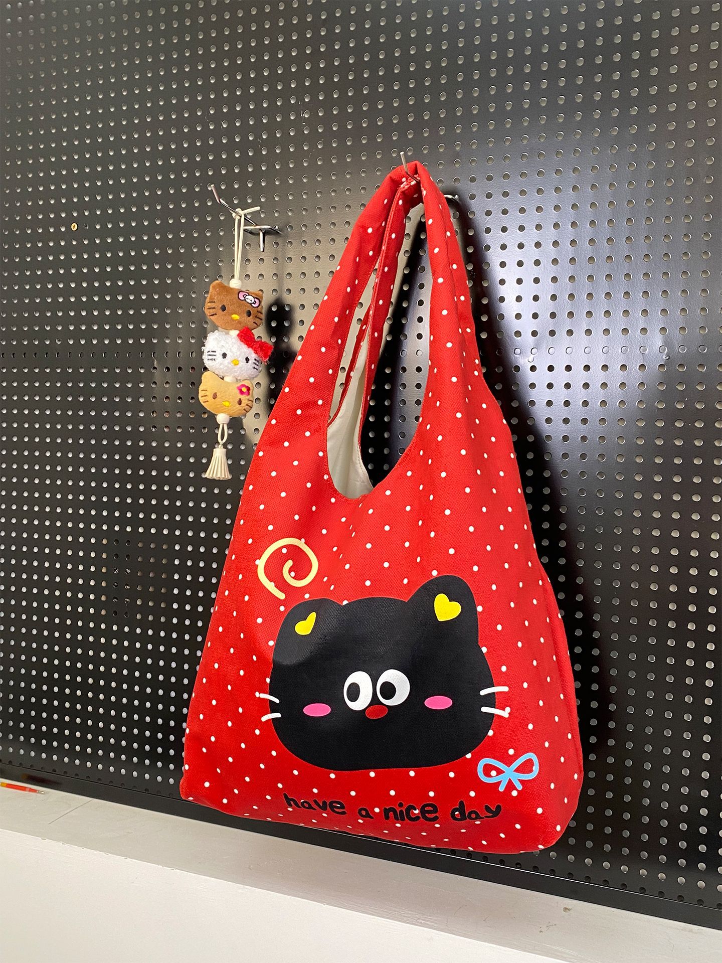 Ins cute painted vest bag, plush fabric shoulder bag canvas bag women's bag Z250224
