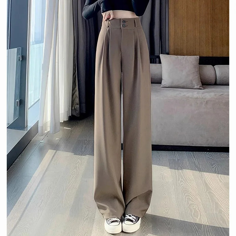 2025 Lady Summer Baggy High Waisted Pants Women Big Size Straight Leg Suit Trousers s Korean Classic Solid Basic Slacks Z260314