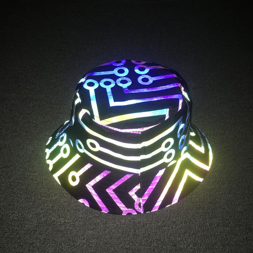 Rainbow Reflective Bucket Hat - Glow in The Dark Fishing Cap for Night Raves, Festivals & Outdoor Activities