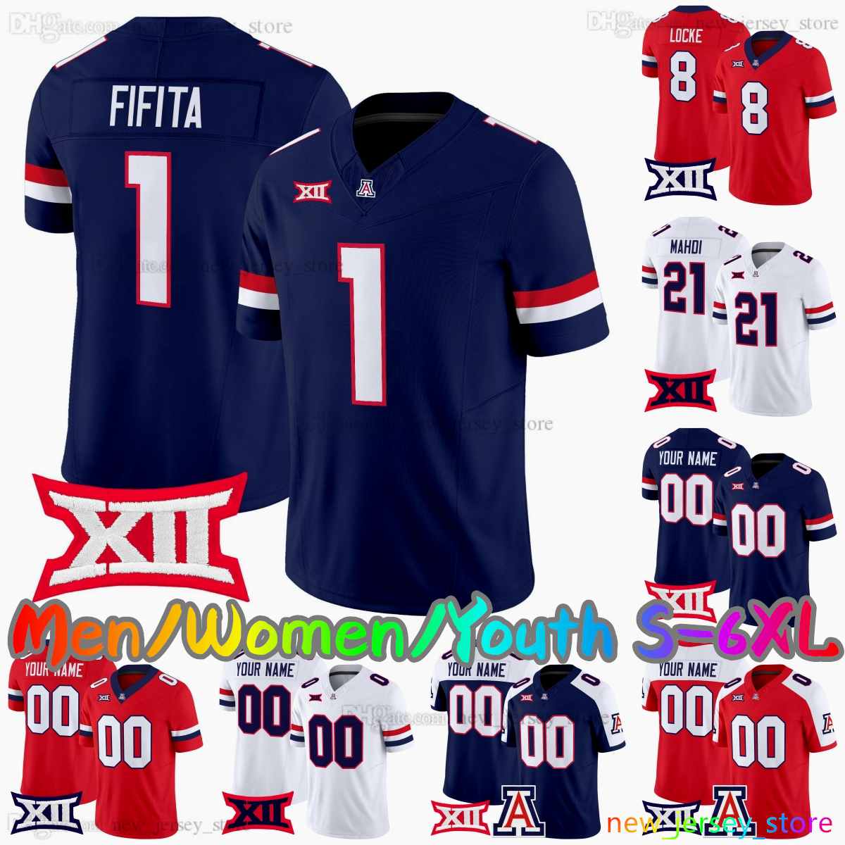 Custom S-6XL Arizona Wildcats College Football Jersey 1 Noah Fifita 8 Braedyn Locke 21 Ismail Mahdi 3 Kedrick Reescano 11 Chris Hunter 68 Tedy Bruschi Stitched Jerseys