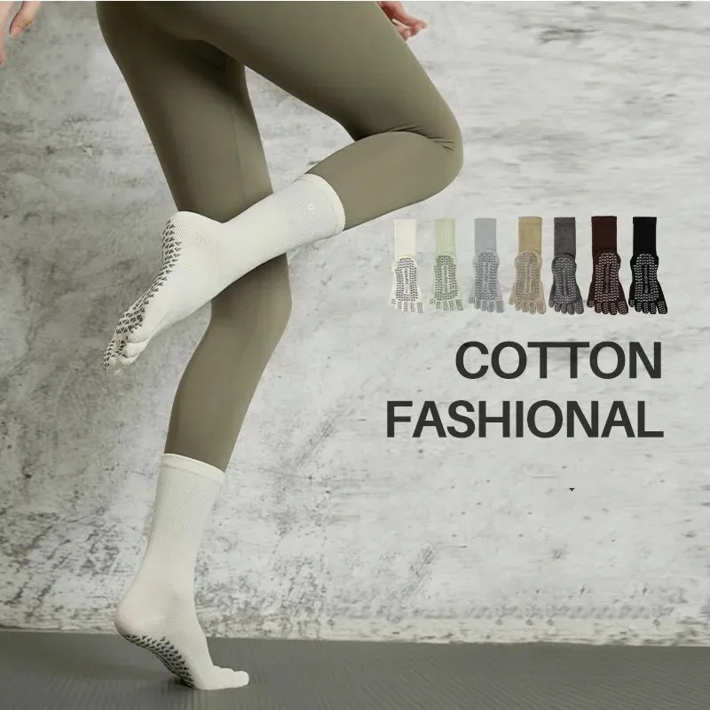 A202 Pilates Stockings Non-slip Yoga Socks Cotton Women's Long-tube Five-fingers Sports Socks