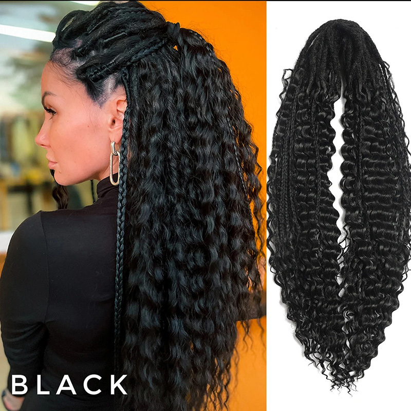 Boho Box Braids Double Tail Curly Three-Strand Braid Gray Dreadlock Wigs j26