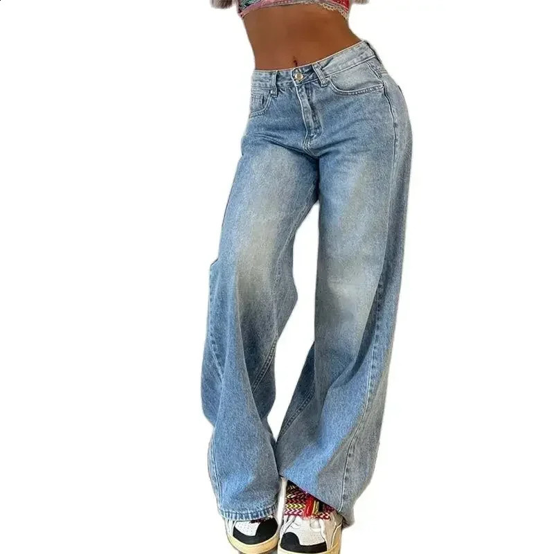 Vintage Americanstyle Straight Jean High Waist Casual Loose Denim Pants Female Comfortable Wide Leg Trousers 24 Z260313