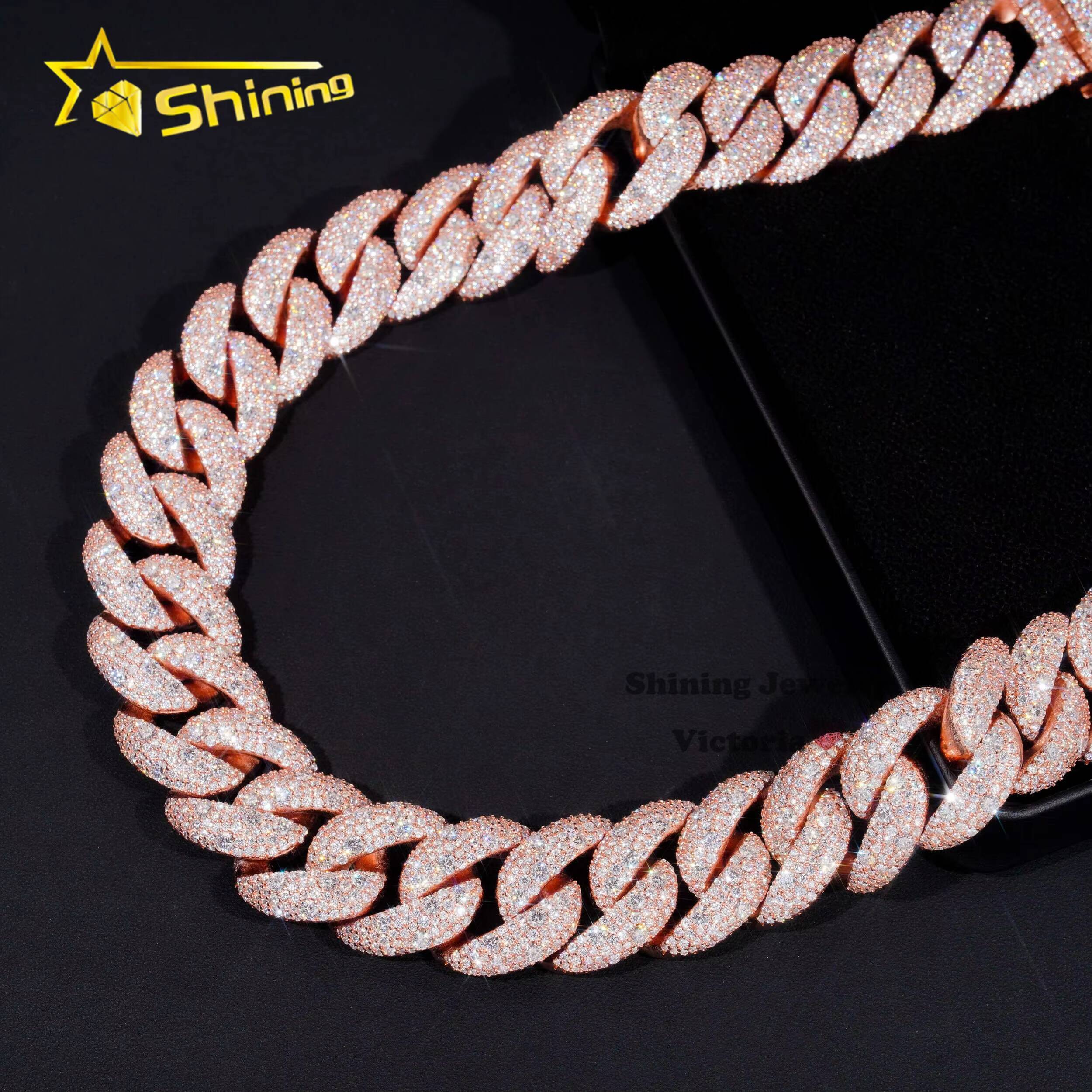 Luxury Custom Mens 30MM Heavy Necklace Rock Jewelry Rose Gold 925 Sterling Silver VVS Moissanite Diamond Miami Cuban Link Chain