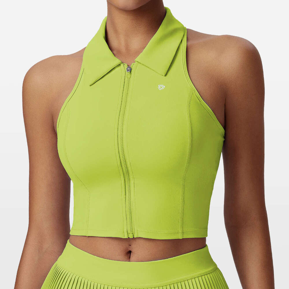 Women's Sports Top with Fixed Cup Pads, Stand Collar Yoga Shirt, High-End Feel, Outerwear Polo Golf T-Shirt a3