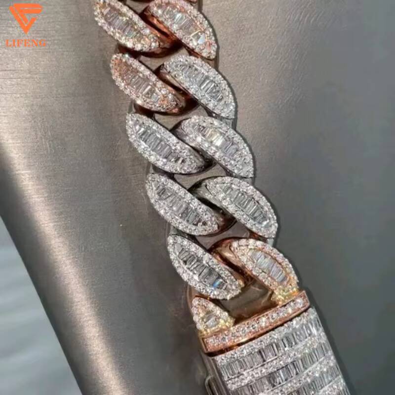 Customizable Big Chain Necklace 18mm20mm 925 Silver Rose Gold Plated VVS Buagatte Moissanite Miami Cuban Link Hiphop Style - view 4