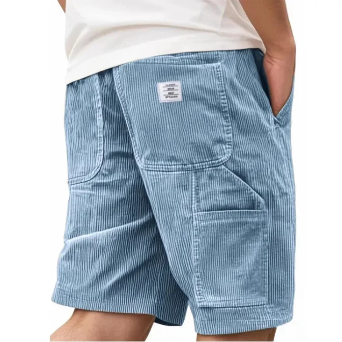 American European Fashion Mens Solid Color Corduroy Knee Length Shorts Casual Trendy Multi Pocket Sorts Male Summer 250825