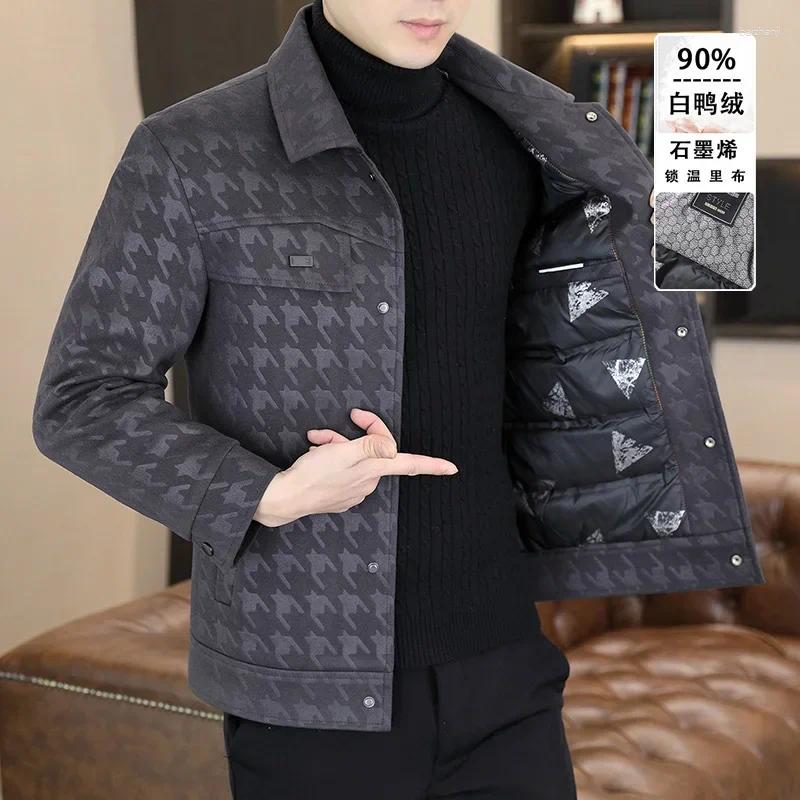 Men's Wool 2025 Lapel Casual Woolen Coat Winter Warm Down Jacket Cold 90% White Duck Plaid Overcoat Men Clothing