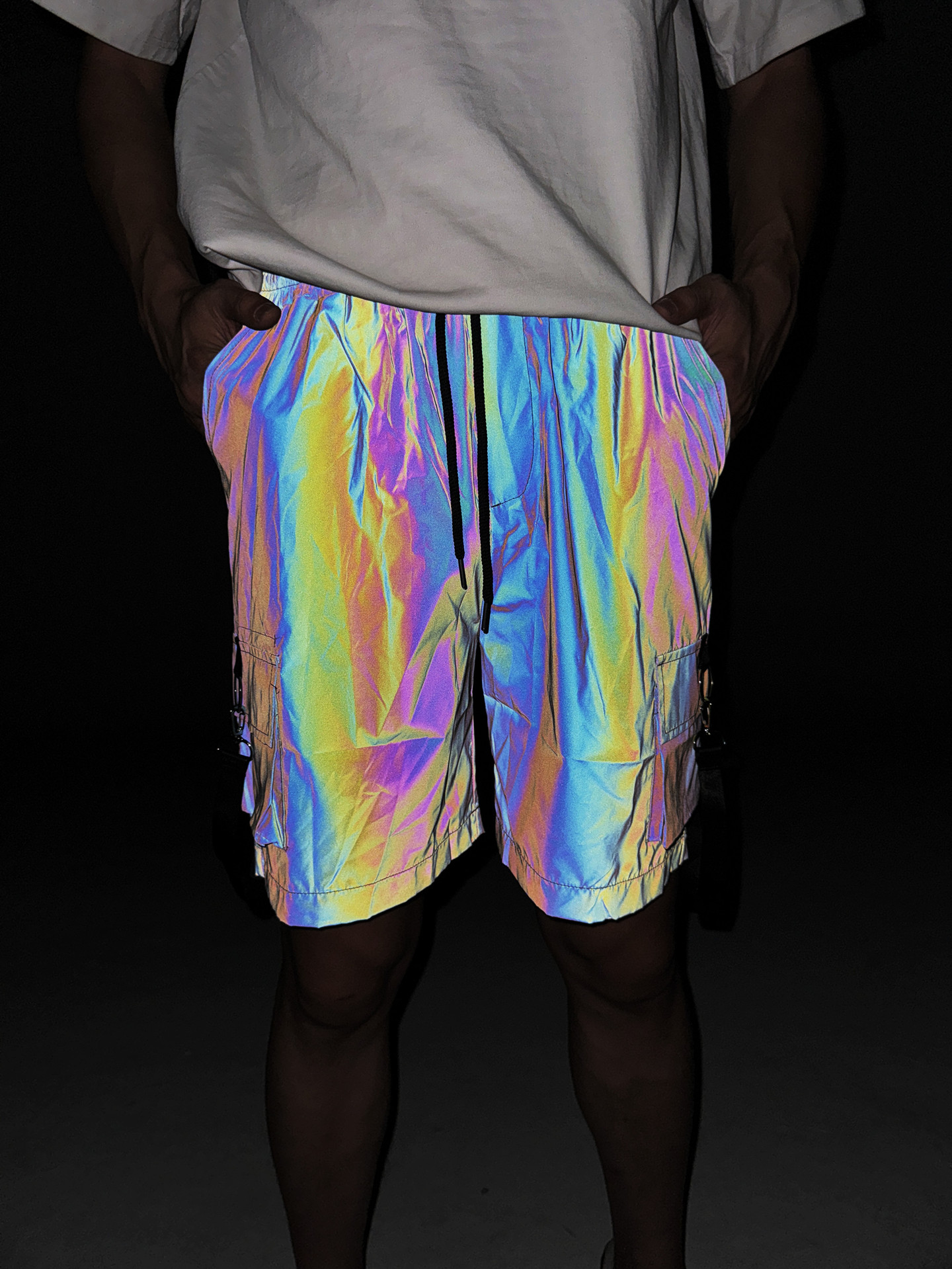 Men's Shorts Reflective Shorts Shorts men's hip-hop loose straight casual cropped pants