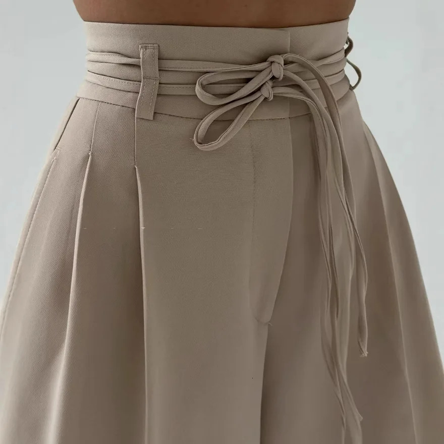 Womens Fashionable and Casual High Waisted Lace Up Slim Straight Leg Pants 2025 Style 250825