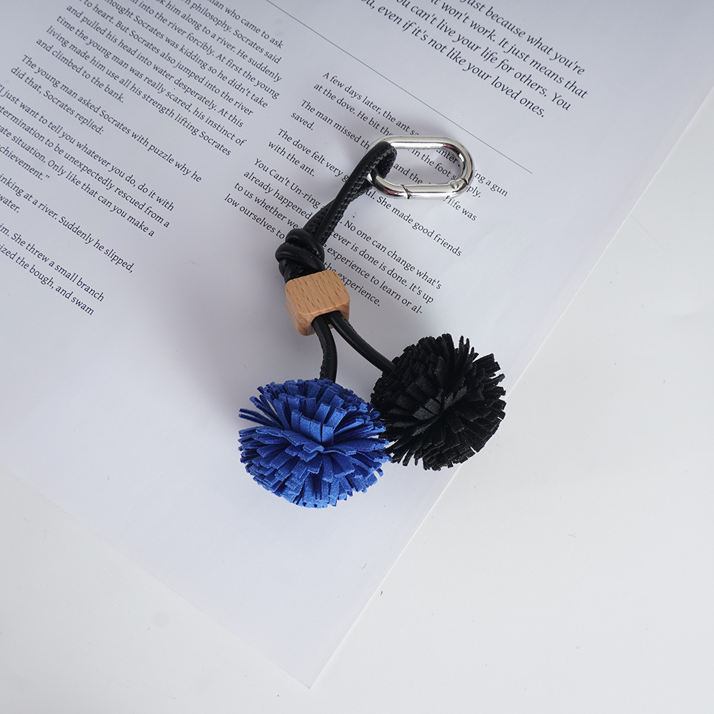Shoe Accessories High-End Mini Leather Handmade Woven Tassel Ball Keychain Bag Pendant