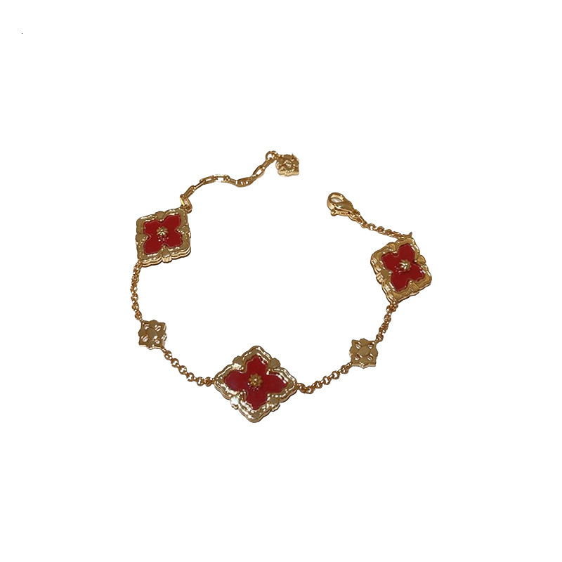 Real Gold Plated Zircon Double-Sided Flower Light Fashion Bracelet Palace Style High-End Elegant Jewelry