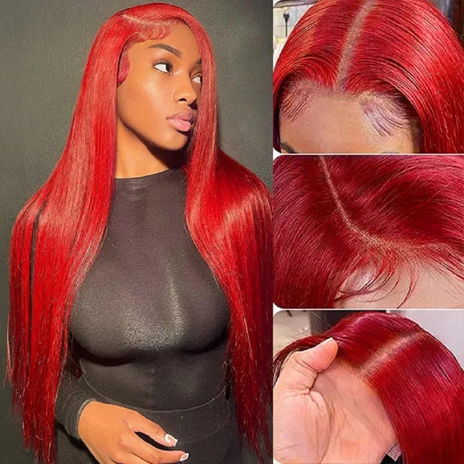 30 40 Inch Brazilian Burgundy High Density Pre-Cut 13x6 HD Lace Front Wigs Human Hair Wear And Go Preplucked Hairline 200% Red Color Straight Glueless