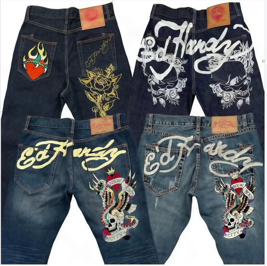 Men's Jeans American Y2K Street Hip Hop Letter Printed Straight Leg Trendy Casual High Waist Style