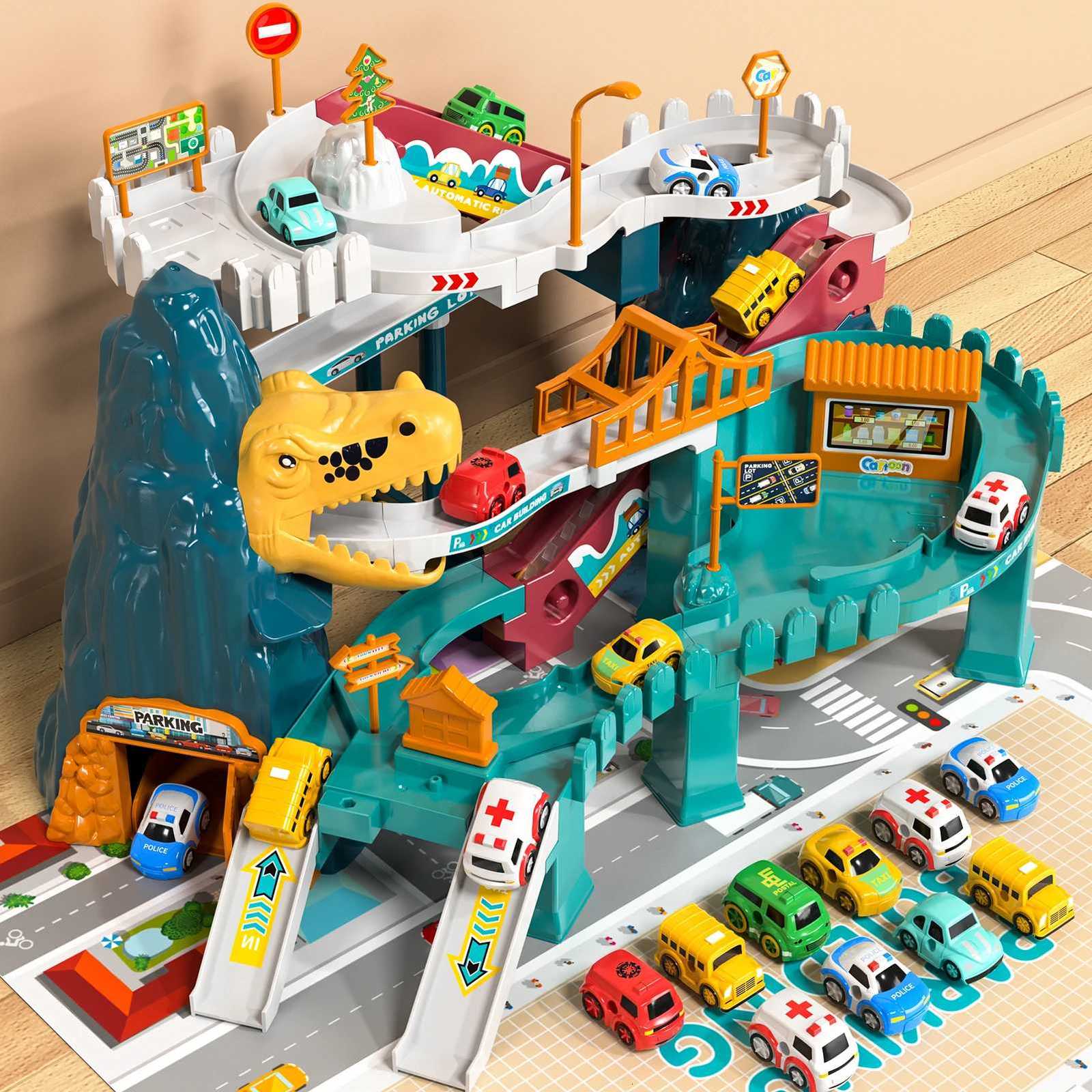 Boys Dinosaur Race Track Playset Dinosaur Rolling Hill Car Track Ramp Track Toys Mountain Track Mini For Kids Y250825