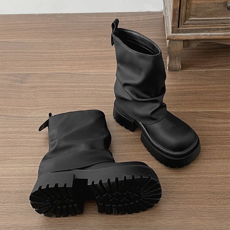 2025 autumn winter new minimalist design heel and thick sole fashionable versatile sleeve stacking for women's trendy street boots