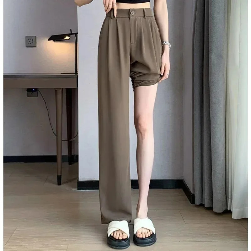 Women Suit Pants Lady Baggy High Waist Wide Solid Color Trousers Female Straight Leg Mom Classic Office Pant Slacks Z260314