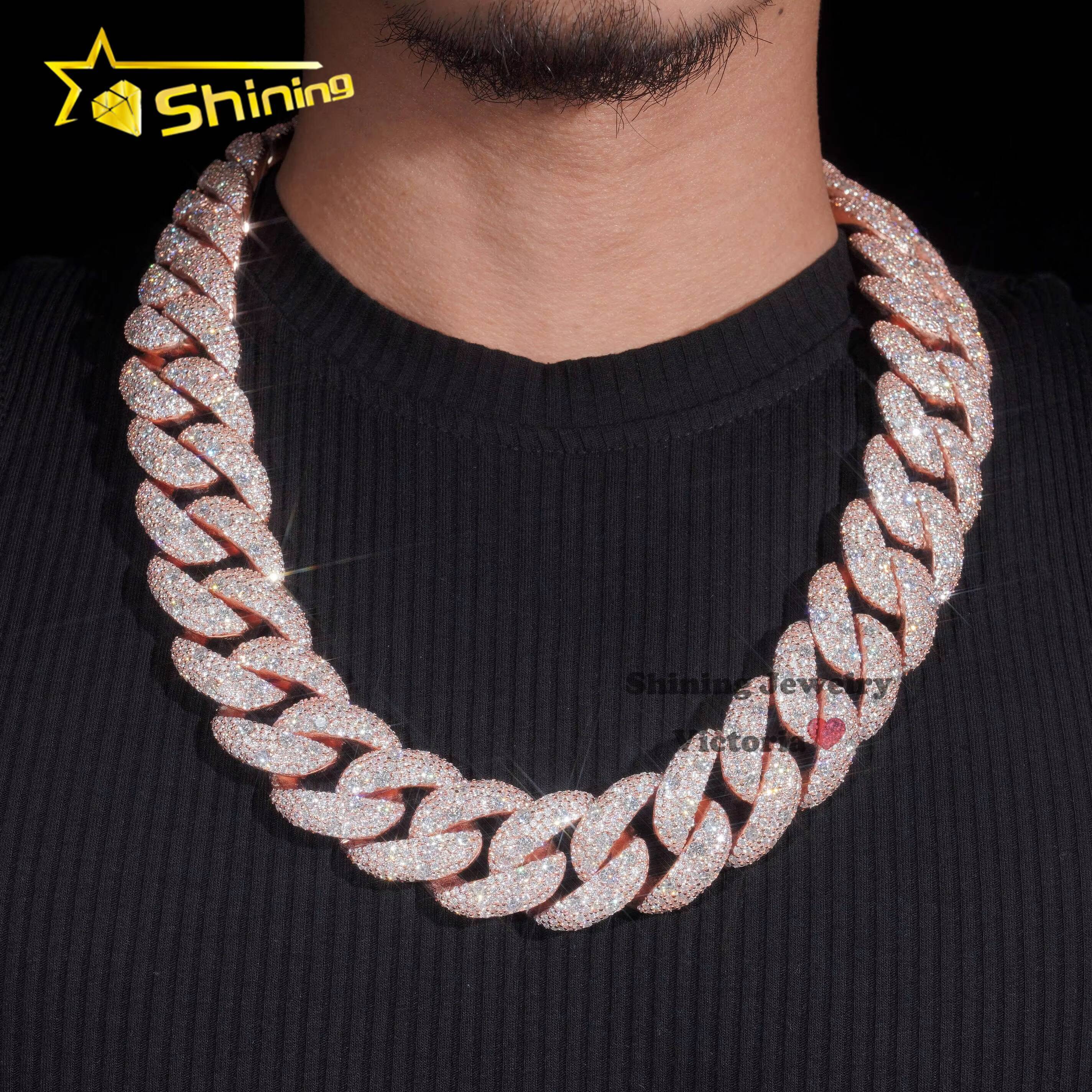Luxury Custom Mens 30MM Heavy Necklace Rock Jewelry Rose Gold 925 Sterling Silver VVS Moissanite Diamond Miami Cuban Link Chain