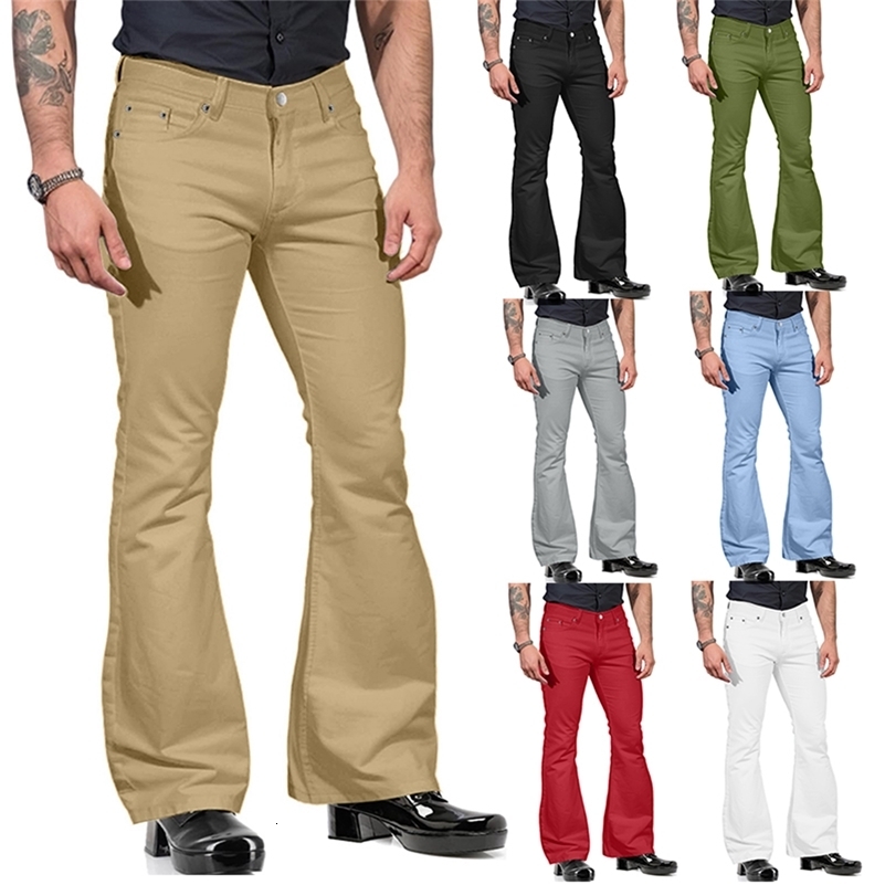 Fashion Mens Retro Flare Pants Solid Color Mid-Rise Trousers Casual Classic 70s Bell Bottom 250823
