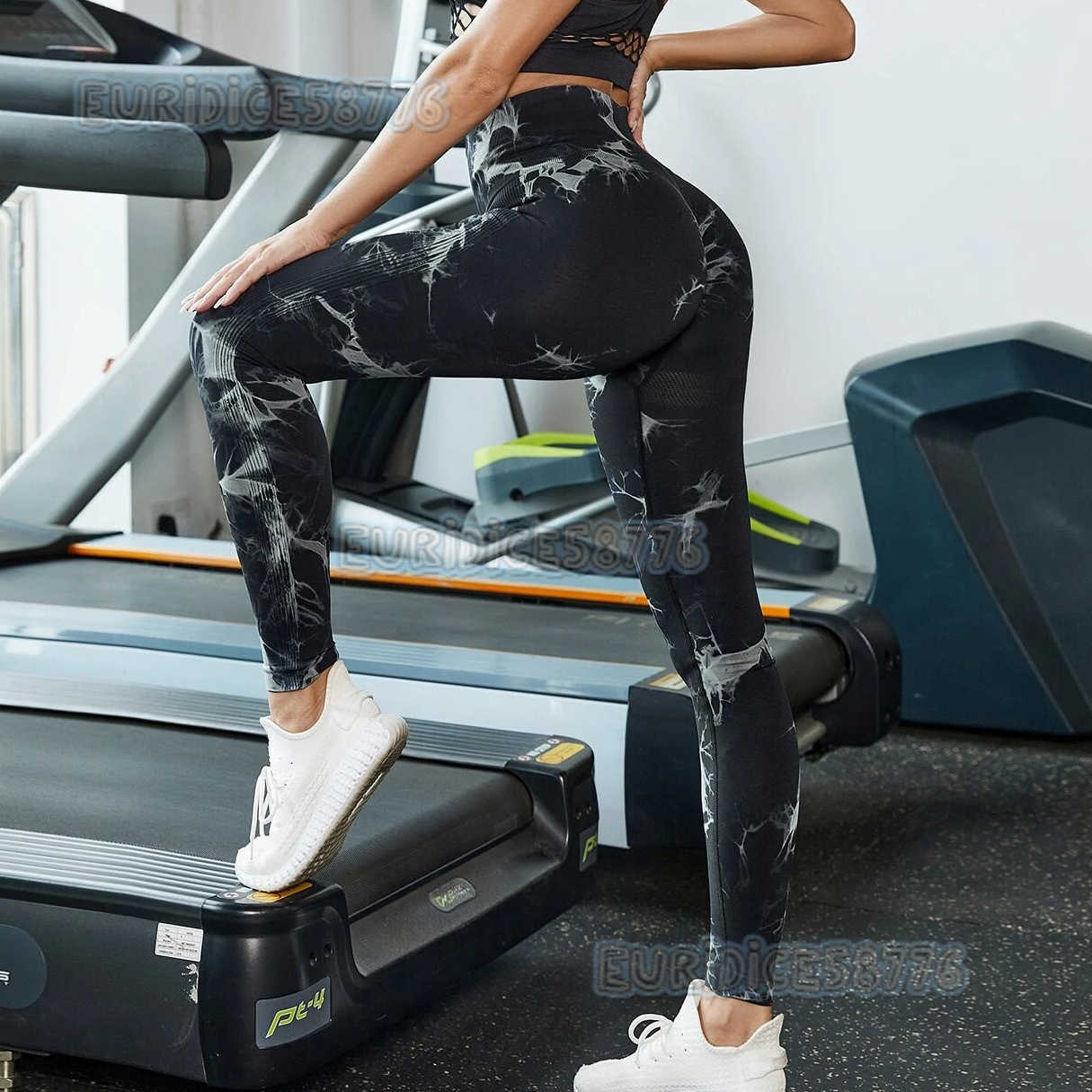 Tiedye Fitness Pants for Women Peach Butt High Waist Seamless Hiplifting Outdoor Jacquard Running Fitness Yoga Ninepoint Pants for Autumn and Winter H