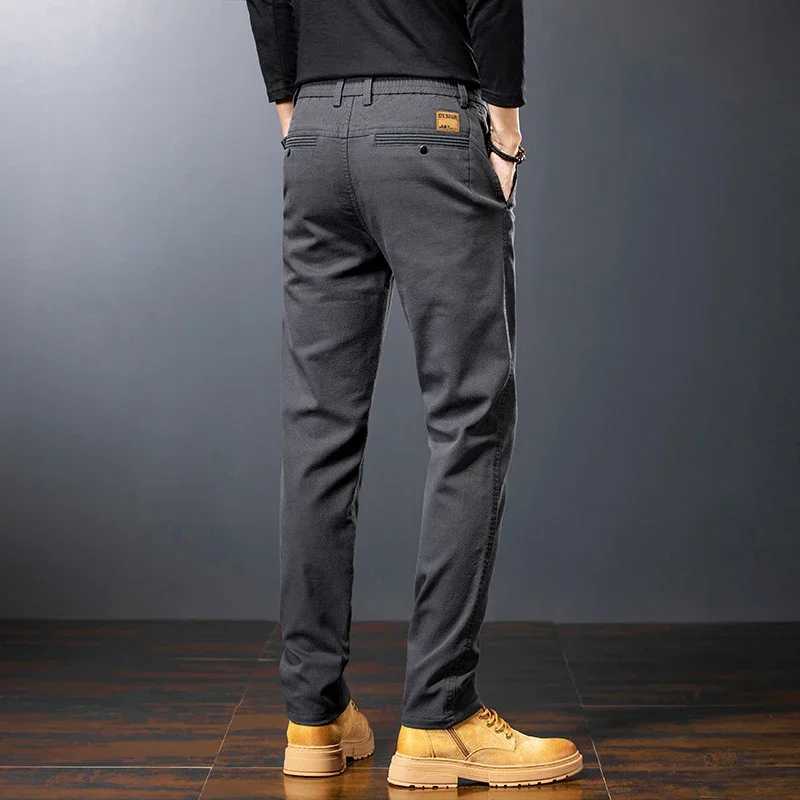 Mens Twill Slim Pants Business Straight Cotton Casual Trousers Brand Fashion Korean Elastic Coffee Black Gray Pants W250826