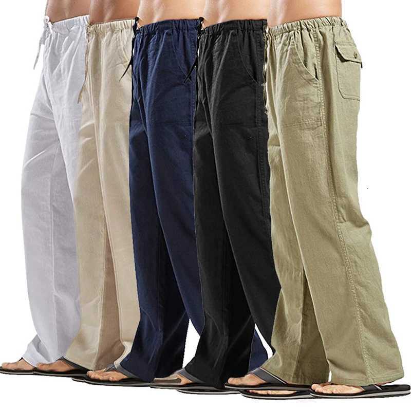 Mens Cotton Linen Pants Loose Cool Casual Long Pants Elastic Waist Long Pants Casual Large Size Streetwear Lightweight Trousers W250826