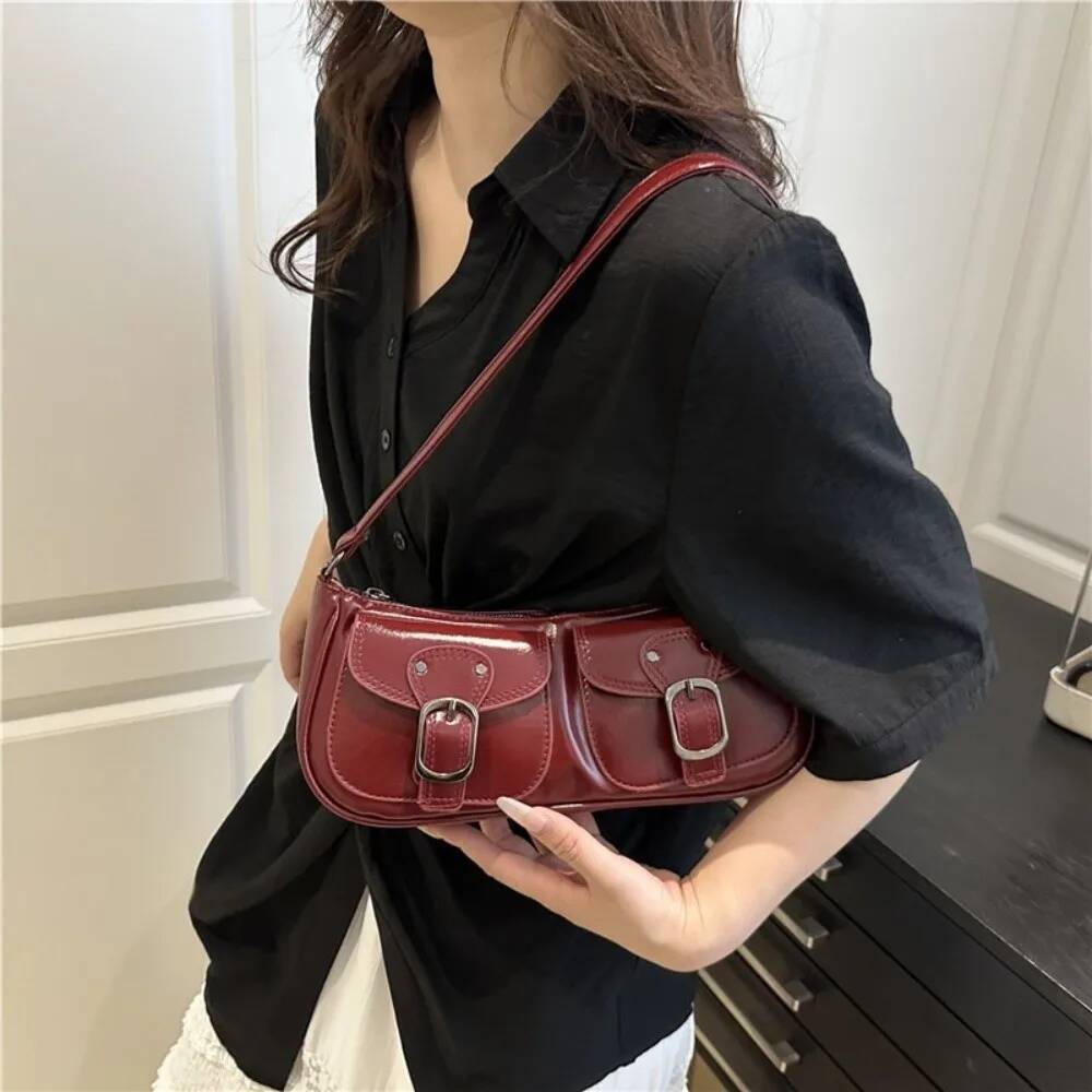 Trendy Vintage Women's Armpit Double Pockets Leisure Pu Leather Shoulder Bag Y2k Haruku Zipper Handbag Ladies ddmypanda